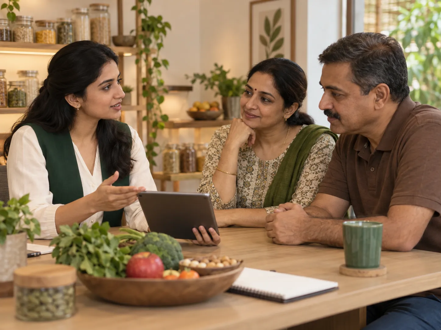 Illustrative nutrition consultation with an Indian couple