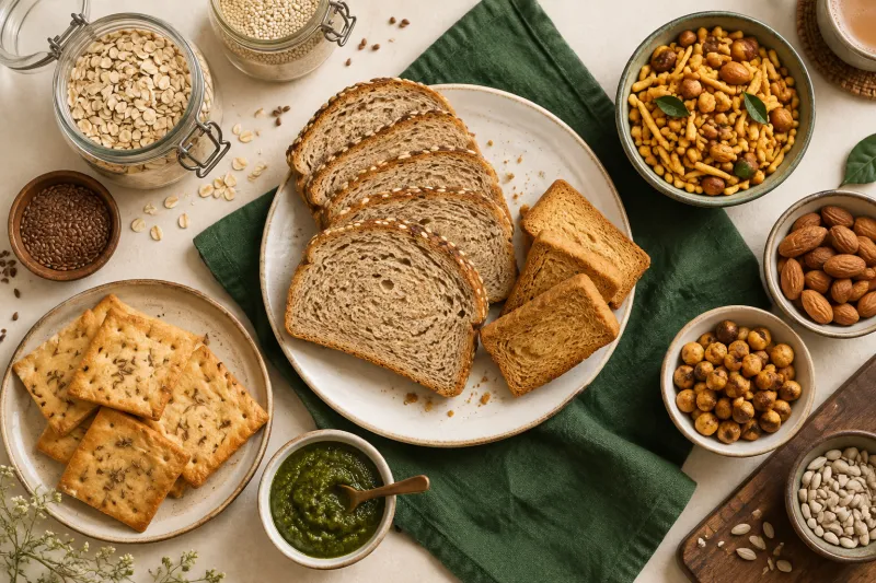 Illustrative bakery, snacks and everyday food selection
